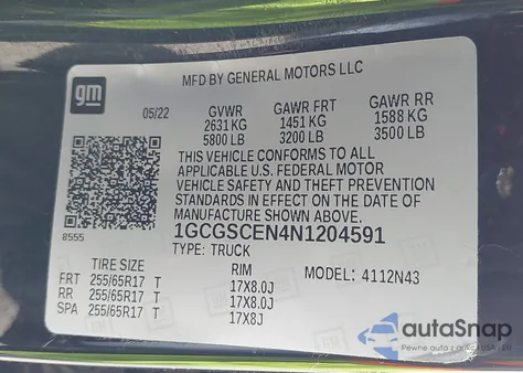2022 Chevrolet Colorado 2Wd Short Box Lt from USA, damaged, VIN 1GCGSCEN4N1204591